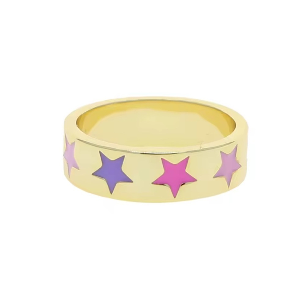 Star Struck Gold Plated Ring with Purple and Pink Enamel Star Accents size 5